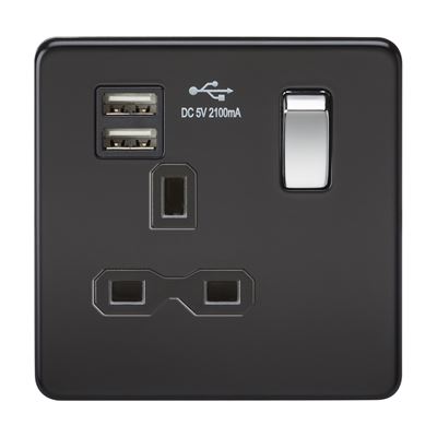 Picture of 1 GANG SOCKET C/W  USB POINT
SCREWLESS FLAT PLATE MATT BLACK CHROME SWITCH