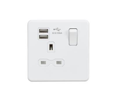 Picture of 1 GANG SOCKET C/W  USB POINT
SCREWLESS FLAT PLATE MATT WHITE