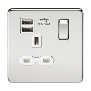 Picture of 1 GANG SOCKET SCREWLESS FLAT PLATE
C/W DUAL USB CHARGER POLISHED CHROME WH/INS