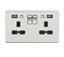 Picture of 2 GANG SOCKET SCREWLESS FLAT PLATE
C/W DUAL USB CHARGER BRUSHED CHROME BLK/INS