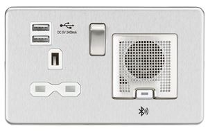 Picture of 2 GANG SOCKET BRUSHED CHROME C/W 2 USB POINTS
BLUE TOOTH SPEAKER
SCREWLESS FLAT PLATE