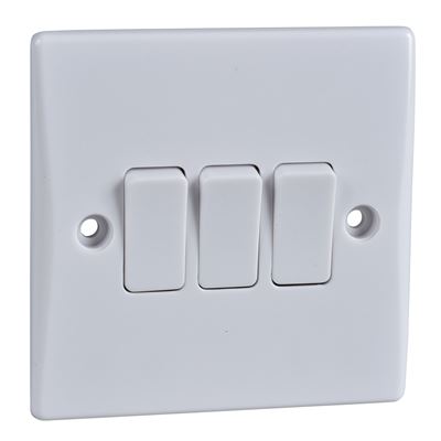 Picture of 3gang 2way 10amp Plate Switch FlatWhite Plastic