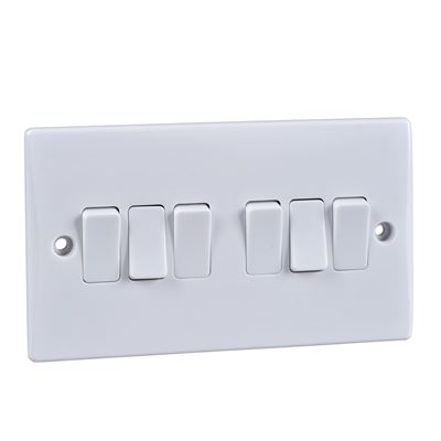 Picture of 6gang 2way 10amp Plate Switch FlatWhite Plastic