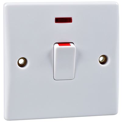 Picture of 20amp Double Pole Switch c/w Neon Flatwhite plastic