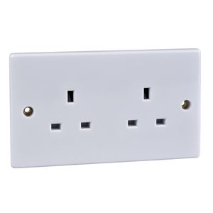 Picture of 13amp 2gang Unswitched Socket FlatWhite Plastic