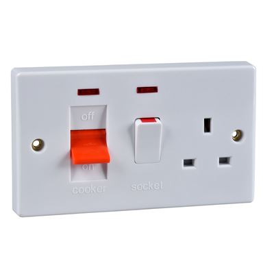 Picture of 45amp Cooker Unit c/w neon 13ampwhite plastic