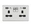 Picture of 13A 2G SP Switched Socket with Dual USB A+A (5V DC 2.4A shared) - Brushed Chrome with Black Insert