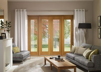 Picture of Ext Pre-Finished Oak 6' La Porte French Doorset (Chrome)
with Sidelight Frame