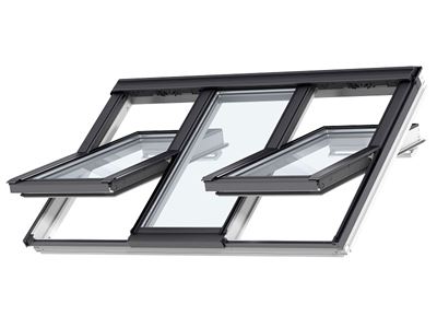 Picture of Velux Centre Pivot 3-IN-1 Roof Window White Painted188X118 3 ROOF WINDOW SASHES IN A SINGLE FRAME. TRIPLE GLAZED.FFKF06