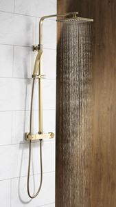 Picture of Atlanta Square Thermostatic Bar Valve & Riser Kit - Brushed Brass 850-1200mm