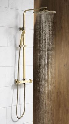 Picture of Atlanta Square Thermostatic Bar Valve & Riser Kit - Brushed Brass 850-1200mm