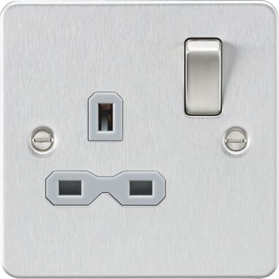 Picture of Flat plate 13A 1G DP switched socket - brushed chrome with grey insert