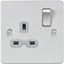 Picture of Flat plate 13A 1G DP switched socket - brushed chrome with grey insert