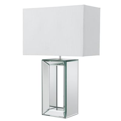 Picture of MIRROR TABLE LAMP - MIRRORED BASE & WHITE FAUX SILK SHADE