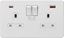 Picture of 2 GANG SOCKET MATT WHITE  C/W DUAL USB CHARGER A + C (FASTCHARGE)SCREWLESS FLAT PLATE