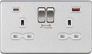 Picture of 13A 2G DP Switched Socket with dual USB [FASTCHARGE] A+C - Brushed Chrome with white insert