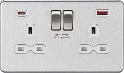 Picture of 13A 2G DP Switched Socket with dual USB [FASTCHARGE] A+C - Brushed Chrome with white insert