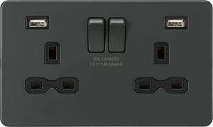 Picture of 13A 2G switched socket with dual USB charger A + A (2.4A) - Anthracite