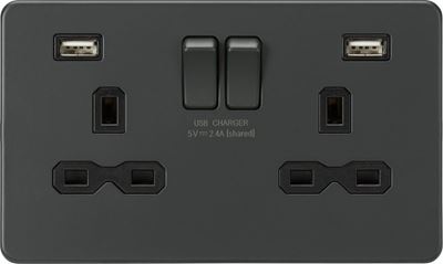 Picture of 13A 2G switched socket with dual USB charger A + A (2.4A) - Anthracite