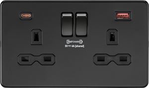 Picture of 13A 2G DP Switched Socket with dual USB [FASTCHARGE] A+C - Matt Black
