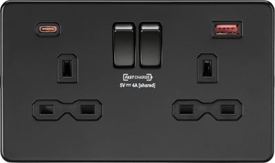 Picture of 13A 2G DP Switched Socket with dual USB [FASTCHARGE] A+C - Matt Black