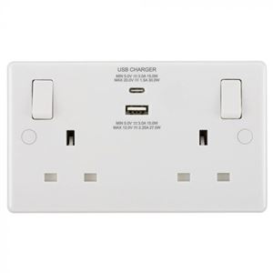 Picture of 13A Twin Switched Socket with USB A & C - 30W - Nexus - White