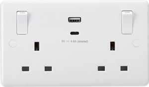 Picture of 13A 2G SP Switched Socket with Dual USB A+C (5V DC 4.8A shared) with Outboard Rockers