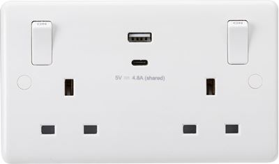 Picture of 13A 2G SP Switched Socket with Dual USB A+C (5V DC 4.8A shared) with Outboard Rockers