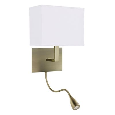 Picture of HOTEL WALL LIGHT- ANTIQUE BRASS METAL & WHITE FABRIC