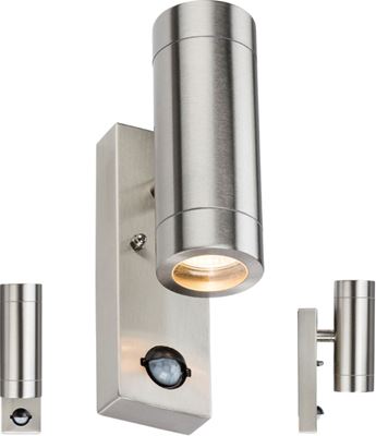 Picture of 230V IP44 2 X GU10 Stainless Steel Up/Down Wall Light with Pir